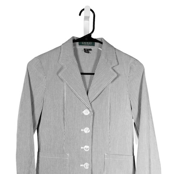 Ralph Lauren Womens Blazer Gray White Striped Stretch Career Work Suit Jacket PP - Picture 5 of 9